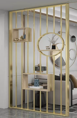 Sleek Stainless Steel Partition Screen with Display Shelf Design